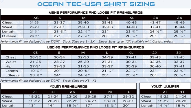 SIZECHART – Ocean Tec | Wetsuits and Rashguards Made in the USA