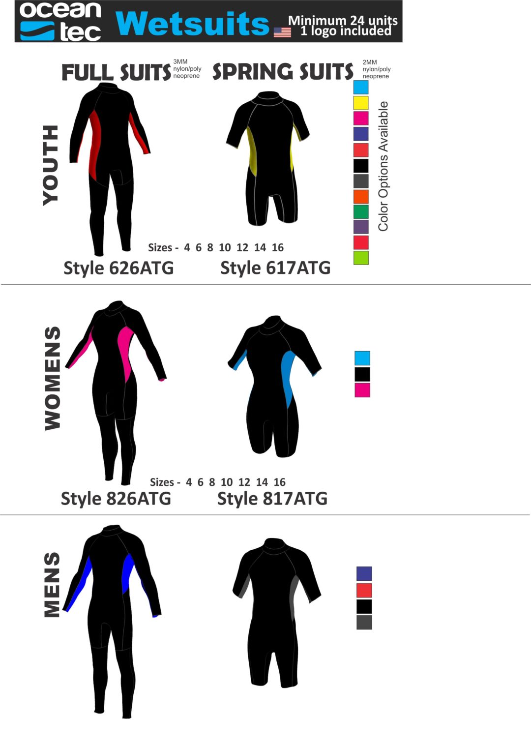 2017 Stock Wetsuits Ocean Tec Wetsuits and Rashguards Made in the USA